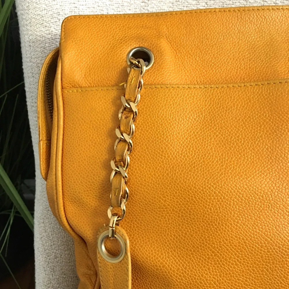 Authentic CHANEL large yellow caviar leather executive tote